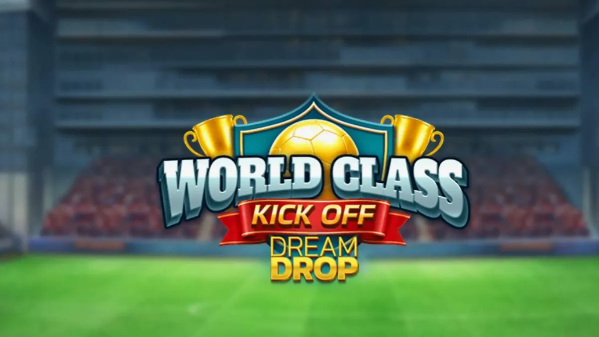 Tampilan antarmuka slot World Class Kick Off Dream Drop dengan tema stadion sepak bola retro