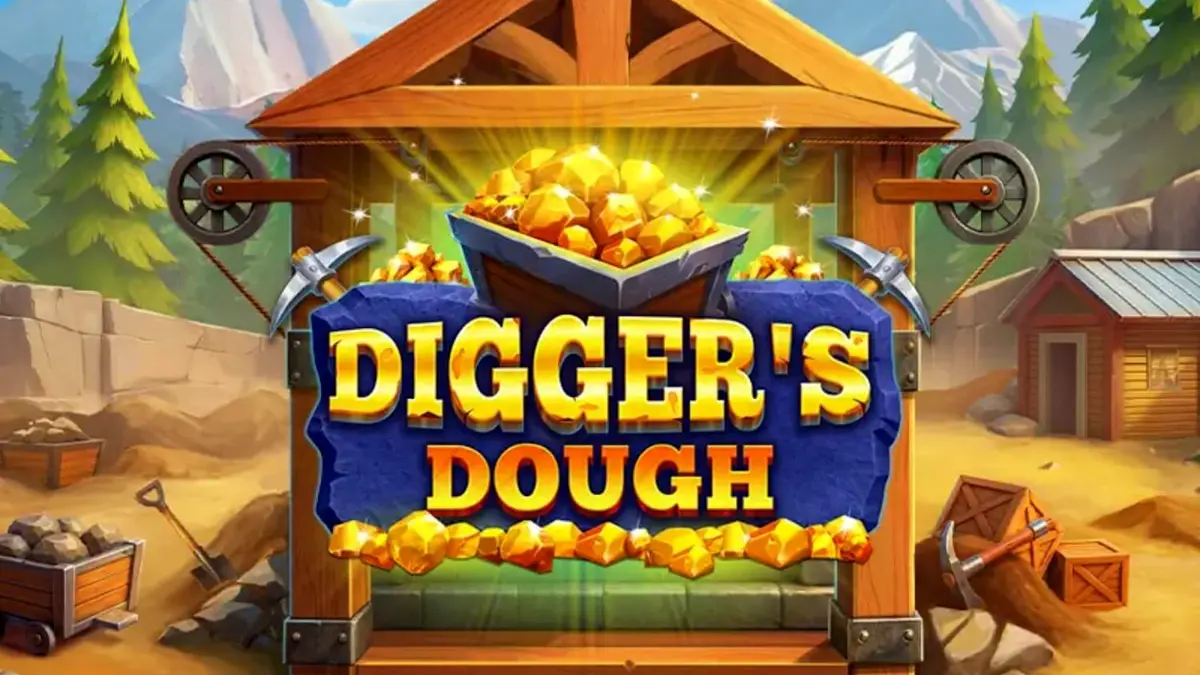 Tampilan visual slot Digger’s Dough dengan tema penambangan kartun yang penuh warna.