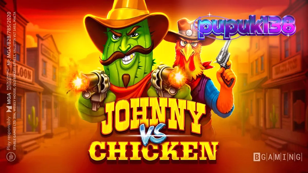 Tampilan visual slot Johnny vs Chicken dengan karakter Johnny Cash dan Chicken Sheriff.